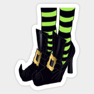 Witches Shoes with Lime Green and Black Stripe Sock Design Sticker